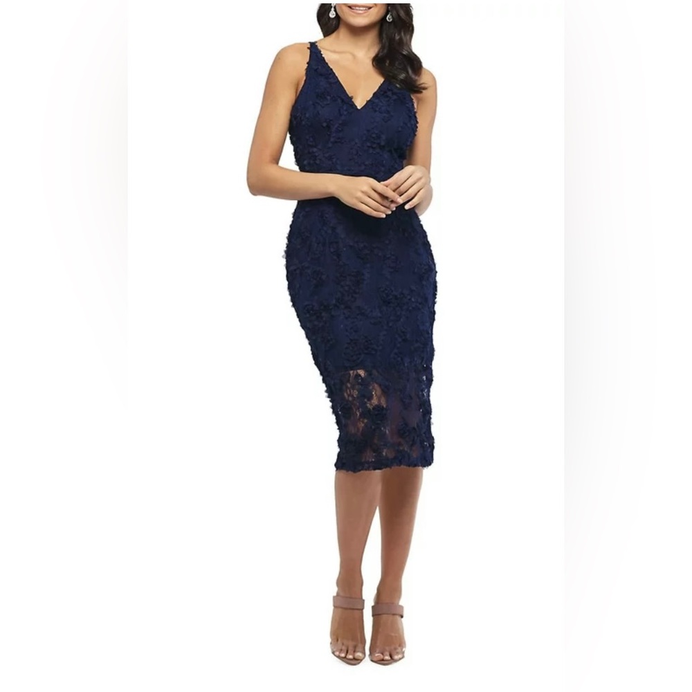 Xscape Navy Lace Midi Dress